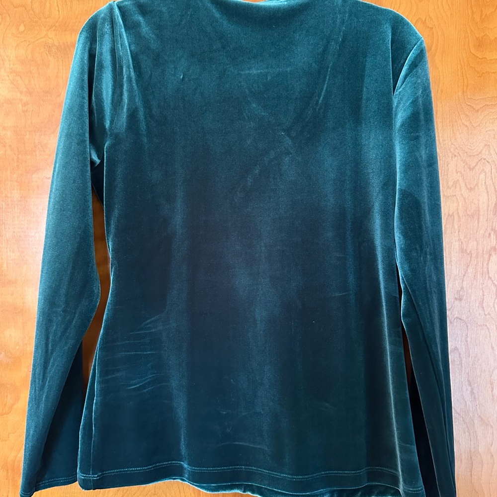 NWT J.Crew Factory Emerald Green Stretch Velour Long Sleeved Top, Size L - Picture 3 of 4